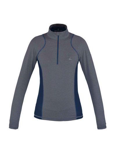 T-shirt d'entraînement gris et bleu avec fermeture éclair et manches longues pour femme modèle Edzell - Kingsland