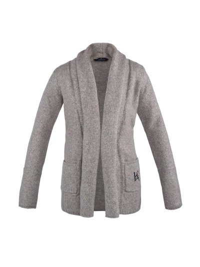 Cardigan long en maille épais beige et gris pour femme modèle Darlene - Kingsland