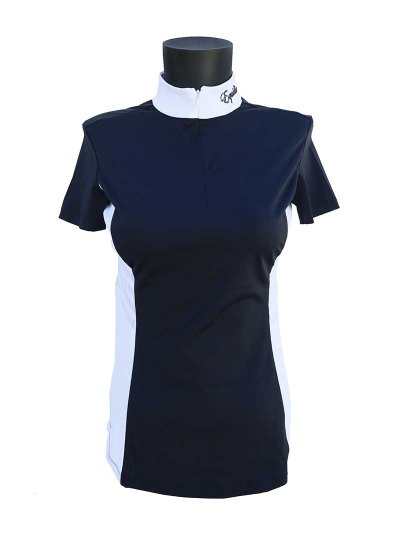 Polo de compétition à manches courtes bleu marine et blanc pour femme - Bate - Equiline