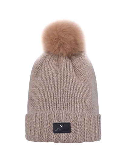 Bonnet épais en maille beige brillant avec pompon et intérieur polaire - Laboulaye - Kingsland Dressage