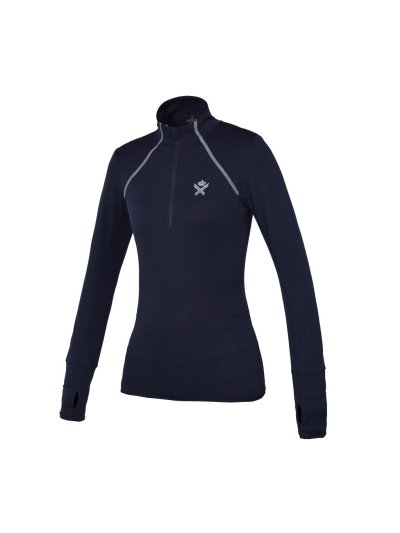 T-shirt d'entraînement bleu marine à manches longues avec fermeture éclair pour femme modèle Corcovado - Kingsland Dressage