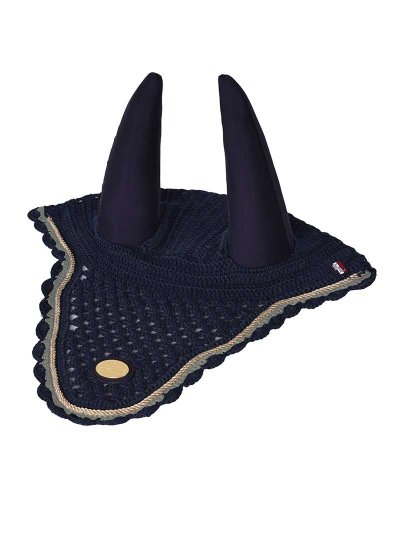 Bonnet en crochet bleu marine et doré avec oreilles élastiques pour cheval - Nue - Kingsland