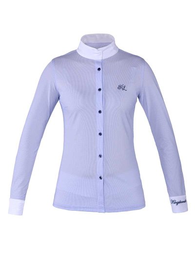 Chemise de concours à manches longues blanc avec topitos bleu pour femme - Fortuna - Kingsland