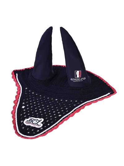 Bonnet en crochet bleu marine et rose avec oreilles élastiques pour cheval - Annot - Kingsland