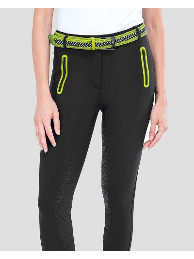 Pantalons d'hiver noir et vert citron (grip à fond intégral) pour femme - Hiddenite - Equiline