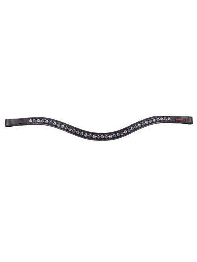 Premiere Lyskamm Black Leather Browband with White and Blue Crystals – Horse Size