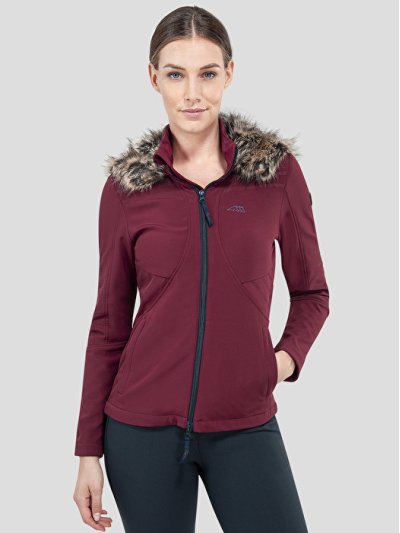 Veste polaire softshell grenat avec capuche de fourrure pour femme - Clemantis - Equiline