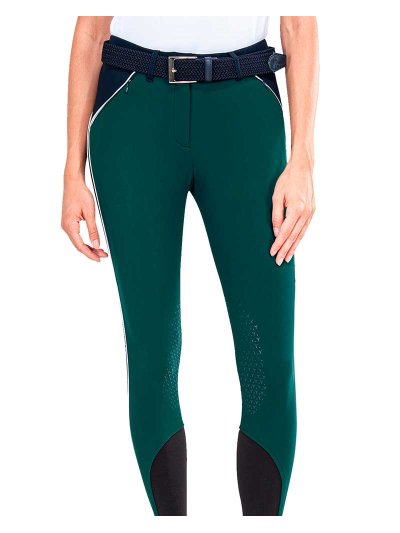 Pantalons vert bleuté et bleu marine en tissu tipo maille (grip aux genoux) pour femme - Carla - Equiline