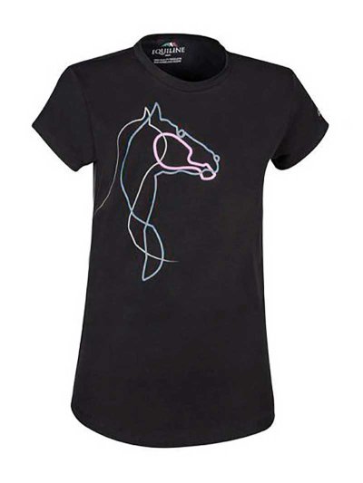 T-shirt à manches courtes noire, rose et argentée à paillettes pour fille - Ziki - Equiline