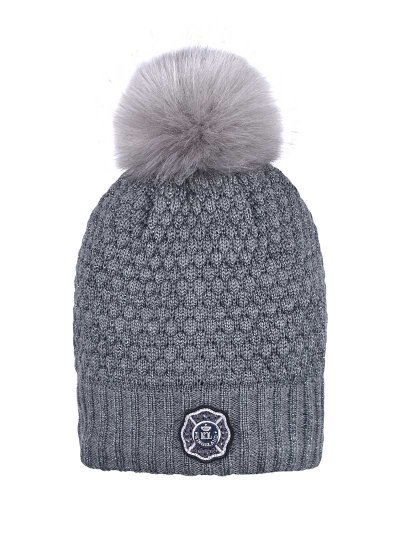 Bonnet épais en maille gris avec pompon et intérieur polaire - KLeek - Kingsland