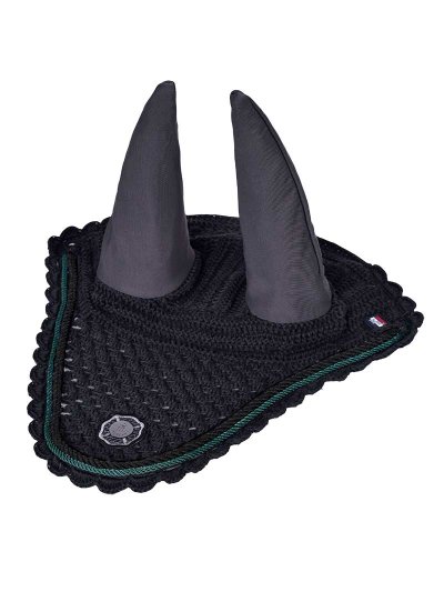 Bonnet en crochet gris foncé et cordon vert avec oreilles élastiques pour cheval - KLambler - Kingsland