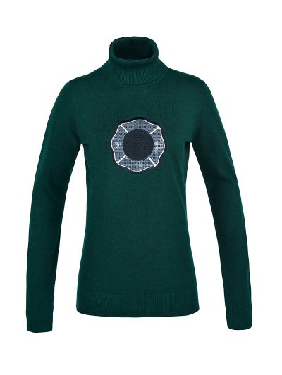 Pull en maille fin vert foncé à col haut pour femme - KLchevak - Kingsland