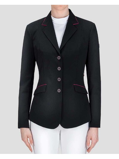 Veste de compétition noire perforé et avec passepoils en fuchsia pour femme - Polly - Equiline