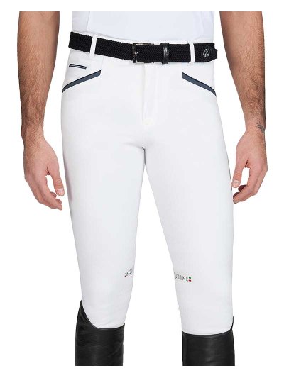 Pantalons de compétition blanc avec détails en bleu marine et gris (grip aux genoux) pour homme - Narmer - Equiline