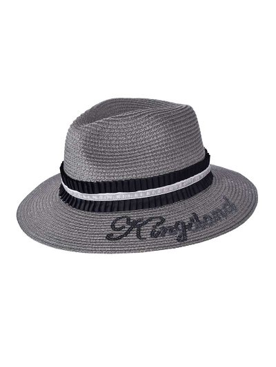 Chapeau en paille toquilla gris avec ruban plissé noir et paillettes pour femme - Guavlare - Kingsland Dressage