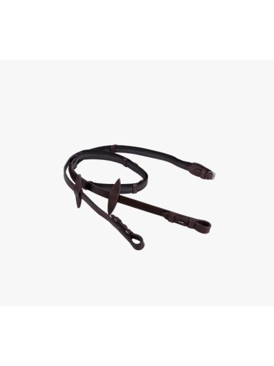 Rênes en toile caoutchoutée marron avec arrêtoirs pour cheval et poney - QHP