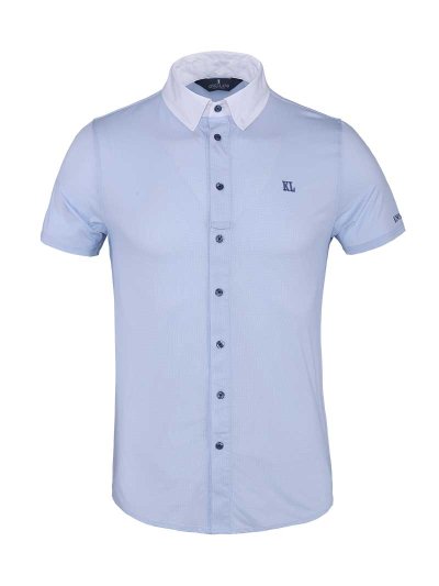 Chemise de compétition à manches courtes blanc à micro-pois bleu pour homme - KLander - Kingsland