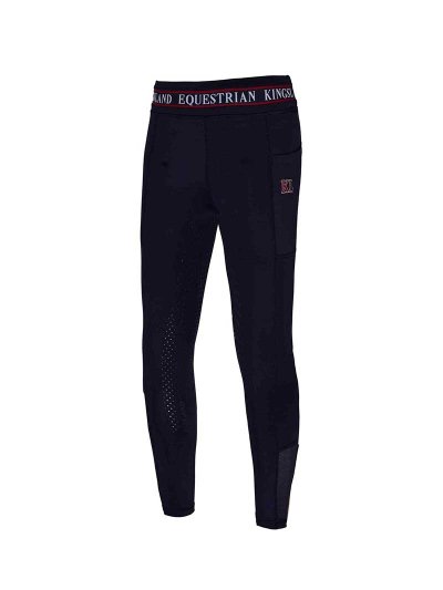 Leggings bleu marine avec taille à rayures bordeaux (grip à fond intégral) pour fille - KLkandy - Kingsland