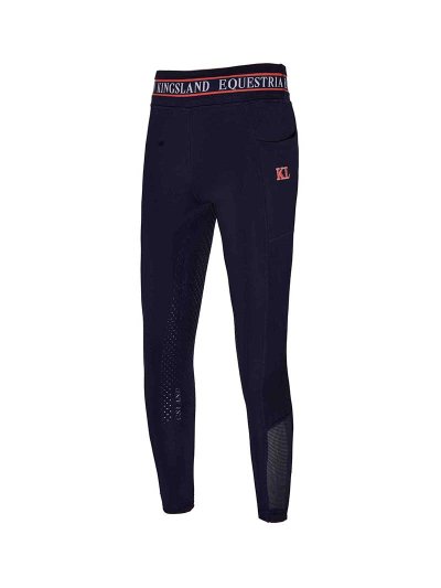 Leggings bleu marine avec taille à rayures orange (grip à fond intégral) pour fille - KLkandy - Kingsland