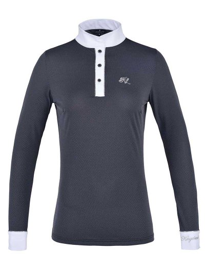 Polo de concours à manches longues bleu marine avec topitos blanc pour femme - KLdominique - Kingsland