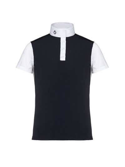 Polo de compétition à manches courtes bleu marine et blanc pour fille - Cavalleria Toscana
