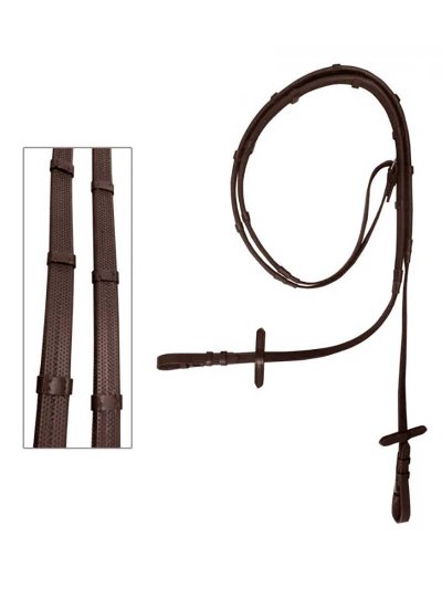 Rênes de 20mm marron en caoutchouc et cuir avec Stops pour cheval - Zaldi