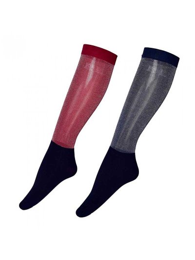 Pack de 2 paires de Chaussettes fins de compétition (bordeaux et bleu marine) à paillettes - KLjoan - Kingsland
