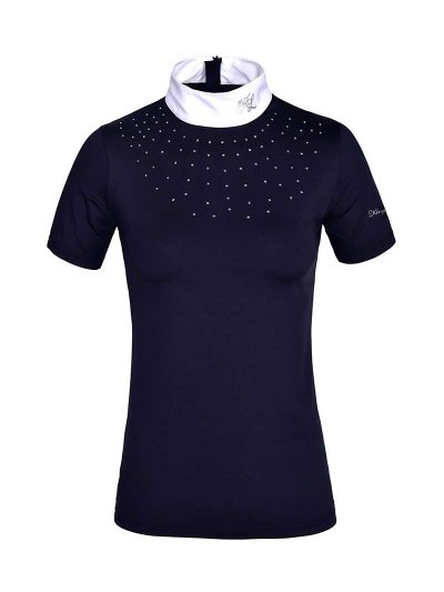 Polo de concours à manches courtes bleu marine (navy blazer) à strass pour femme - KLjanna - Kingsland