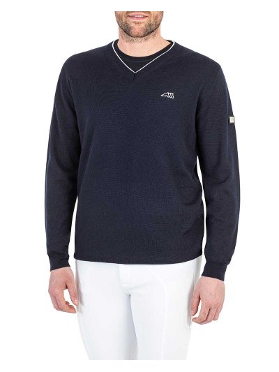 Pull fin en maille bleu marine pour homme - Cedec - Equiline