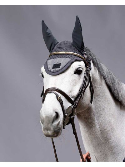 Bonnet en crochet gris avec soie et oreilles élastiques pour cheval (full et/ou cob) - KLnixe - Kingsland