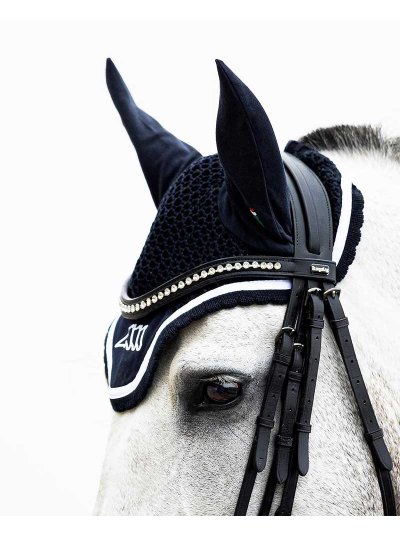 Bonnet bleu marine avec oreilles élastiques pour cheval (full) - Christophec - Equiline - imagen 3
