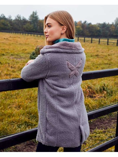 Manteau long en laine gris avec col en fourrure pour femme - KLtiffany - Kingsland Dressage