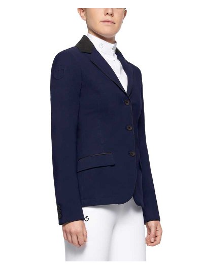 Veste de compétition bleu foncé intense avec col Alcantara noir pour fille - GP - Cavalleria Toscana