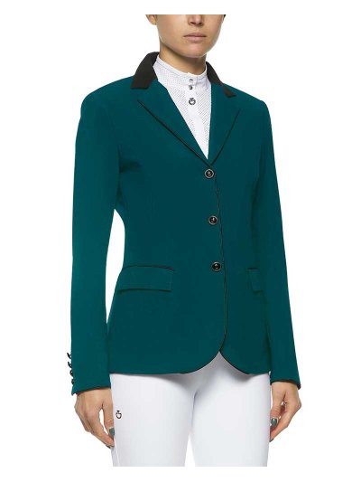 Veste de compétition verte turquoise foncé avec col Alcantara noir pour femme - GP - Cavalleria Toscana