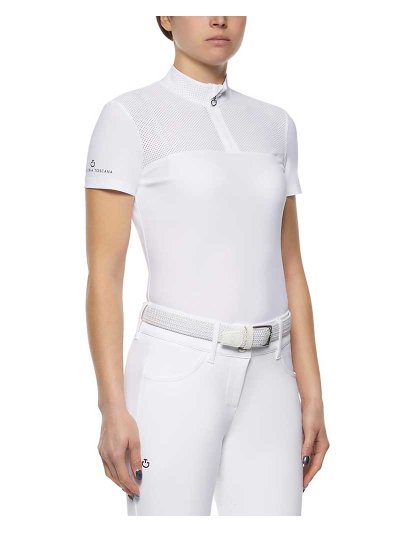 Polo de compétition à manches courtes blanc avec maille sur la poitrine pour femme - Cavalleria Toscana