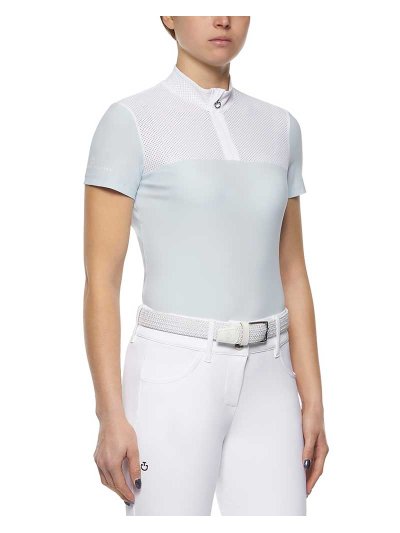 Polo de compétition à manches courtes bleu muy clair avec maille blanc pour femme - Cavalleria Toscana