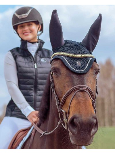 Bonnet en crochet bleu marine avec oreilles épaisses anti-bruit pour cheval - KLorli - Kingsland