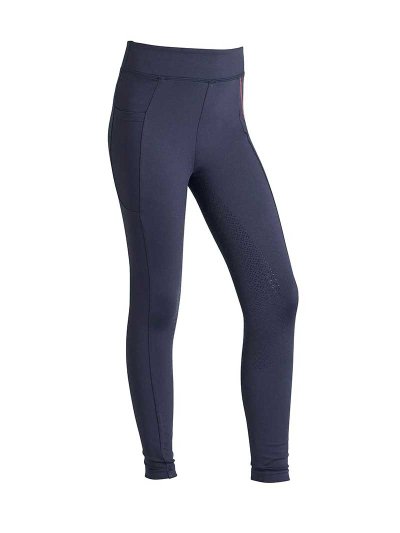 Leggings bleu marine avec sangles bordeaux et blanc (grip à fond intégral) pour fille - KLkandy - Kingsland