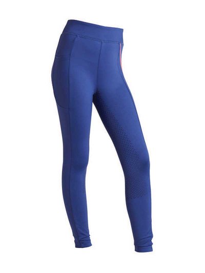 Leggings bleu eléctrico avec sangles corail et orange (grip à fond intégral) pour fille - KLkandy - Kingsland