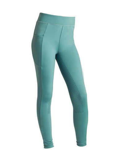 Leggings vert turquoise avec sangles gris et blanc (grip à fond intégral) pour fille - KLkandy - Kingsland