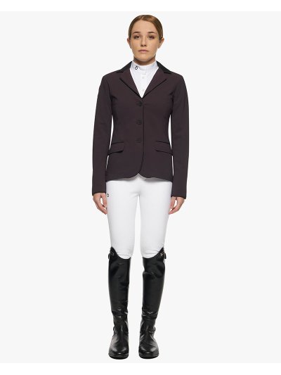 Americana de concurso gris con cuello alcántara burdeos para niña - GP - Cavalleria Toscana