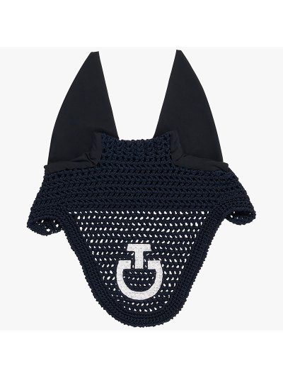 Orejeras de crochet azul marino con logo blanco con orejas finas elásticas para caballo y pony - Cavalleria Toscana