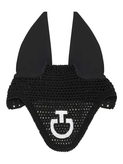 Bonnet noir en crochet avec oreilles élastiques pour cheval et poney - Cavalleria Toscana