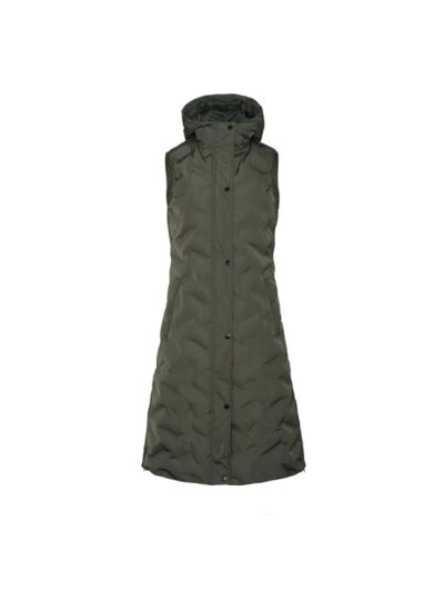 Chaleco verde largo acolchado con capucha para mujer - KLemily - Kingsland