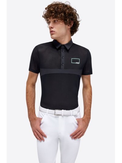 Navy blue short-sleeved competition polo with logo and breathable for men - RG