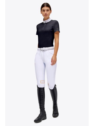 Polo de compétition à manches courtes avec zip et insert en maille bleu marine pour femme - RG