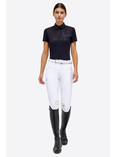 Polo de compétition à manches courtes respirant avec insert en jersey bleu marine pour femme - RG