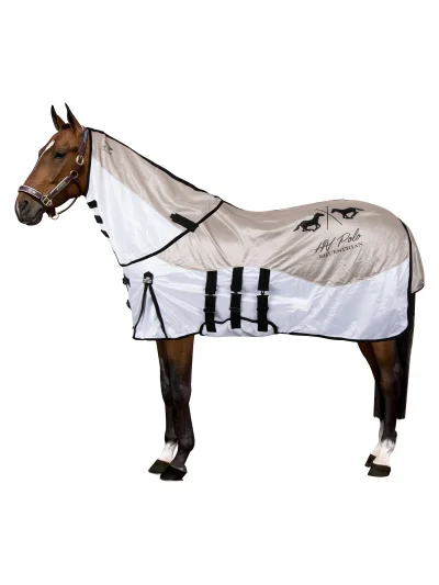 Manta antimoscas blanca y beige para caballo con protección UV HVPNena - HV Polo