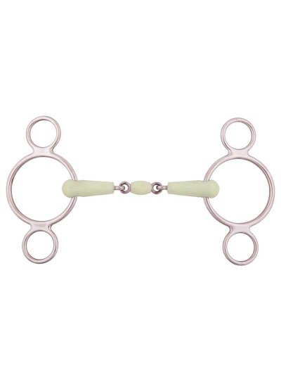 Mors de filet pomme demi-Pessoa double articulation (3 anneaux) 18mm avec anneaux libres 70mm pour cheval - BR