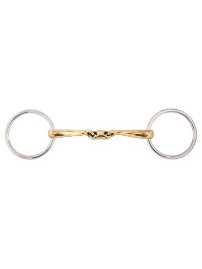 Mors de filet en Cuprigan à 3 pièces légèrement courbé 14mm pour cheval - Soft Contact - BR